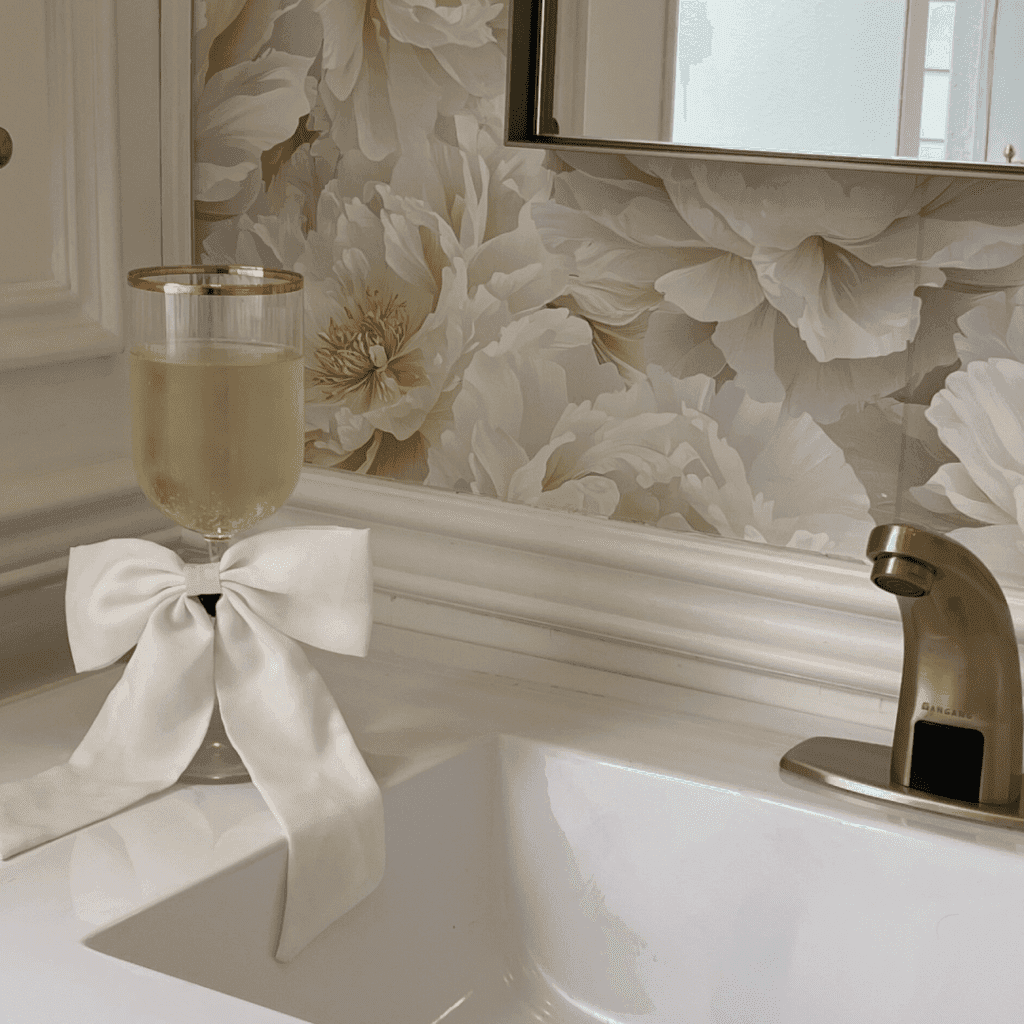 Luxury portable toilet interior with marble finishes for outdoor wedding