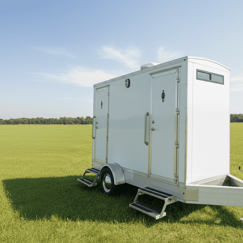 Luxury Restroom Trailer Rental by Toiluxe Closeup Right