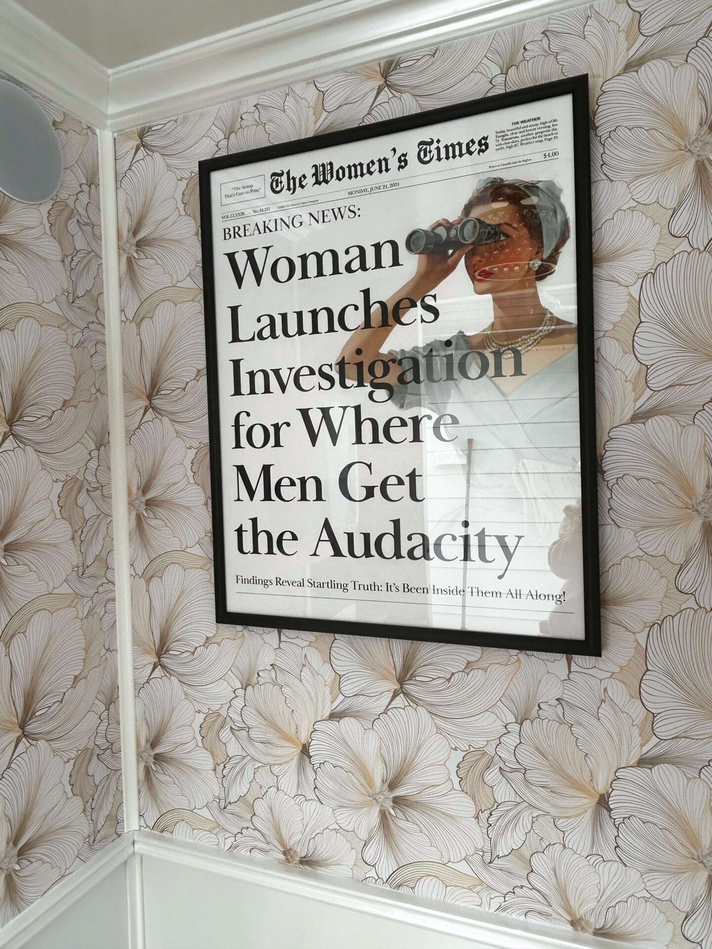 Decorative wall art inside a luxury restroom trailer bathroom interior