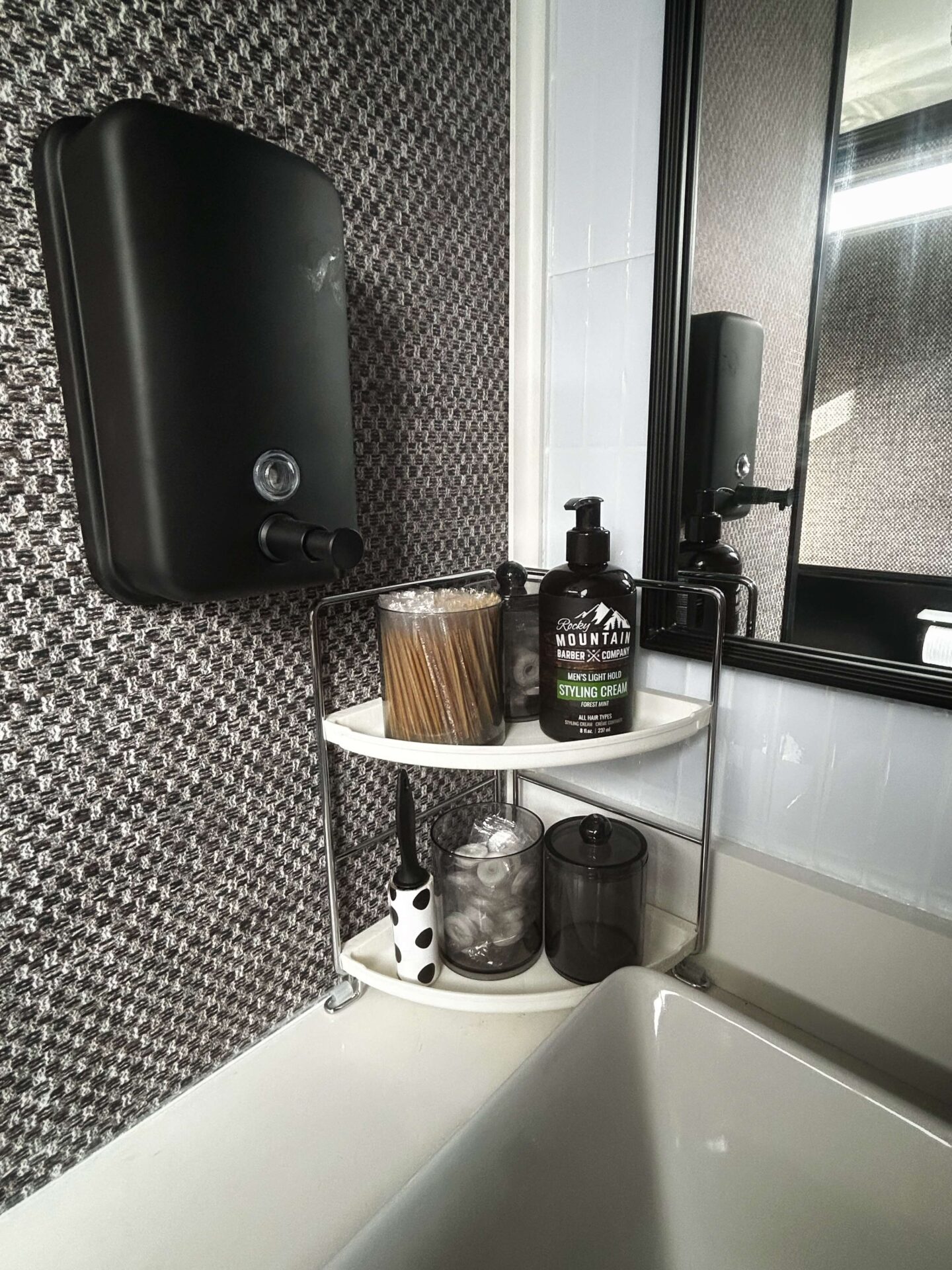 Luxury bathroom trailer sink with decor and mirror lighting